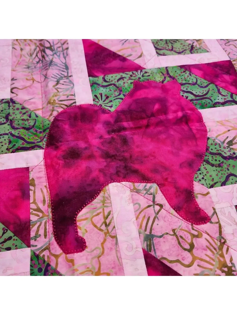 Colorful Patchwork Quilt with Dog Silhouette 21 x 24 Inch